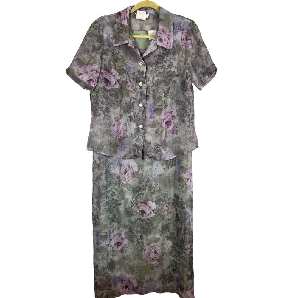 Vintage Floral Cottagecore Dress Maxi Green 10 Retro Chic Sheer Feminine Boho